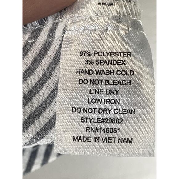 Monteau Los Angeles Shirt Womens Small Black White Striped Peplum V-Neck Casual - Picture 9 of 10